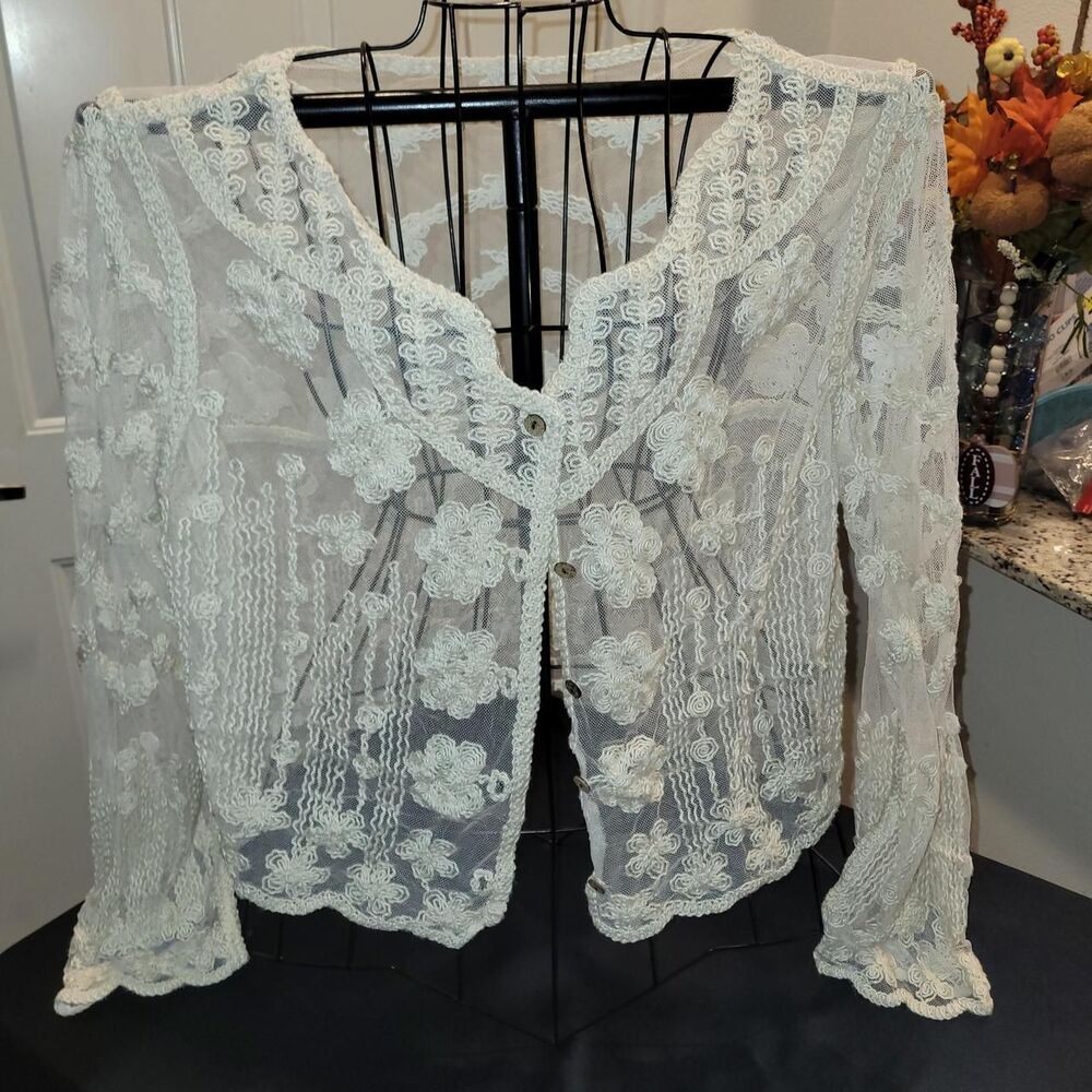 Shein Women's White and Cream Cardigan